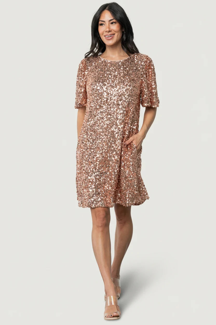 Asta Sequin Shift Dress | Rose Gold Main image