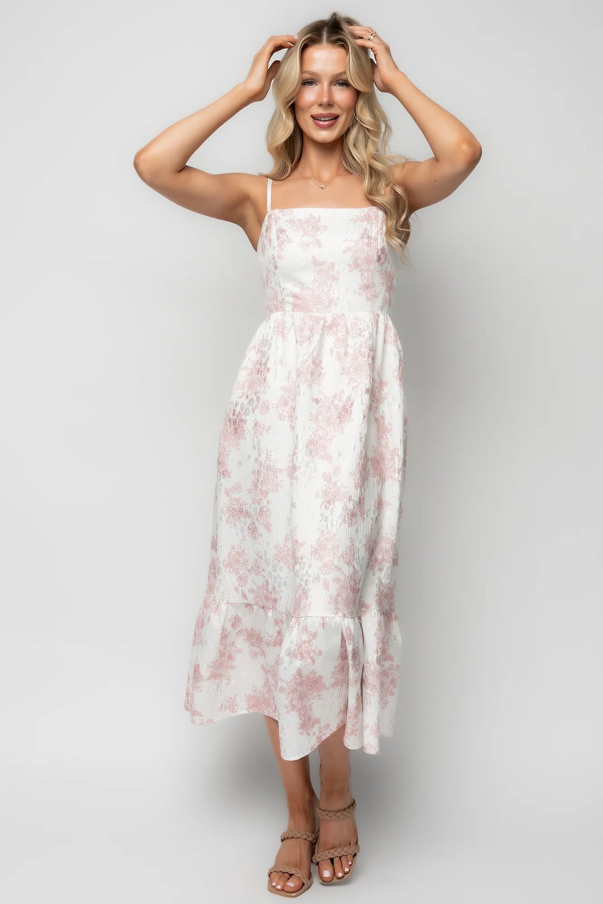 Cherie Jacquard Dress | Off White + Pink Floral Main image