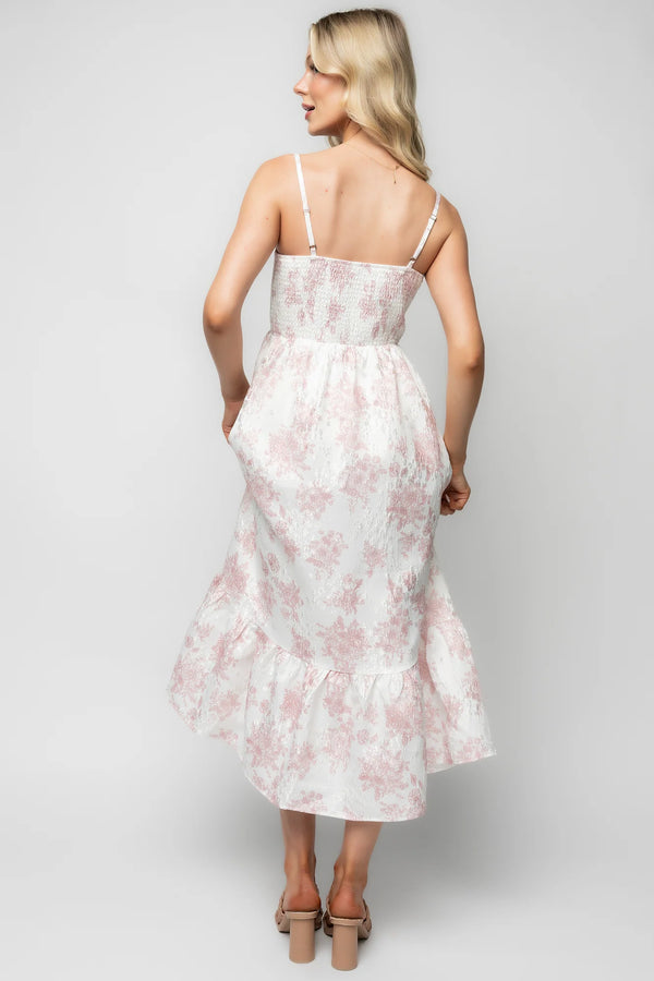 Cherie Jacquard Dress | Off White + Pink Floral