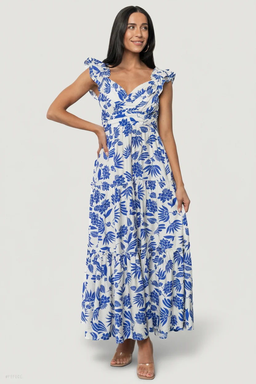 Mercedes Maxi Dress | Blue + Off White Main image