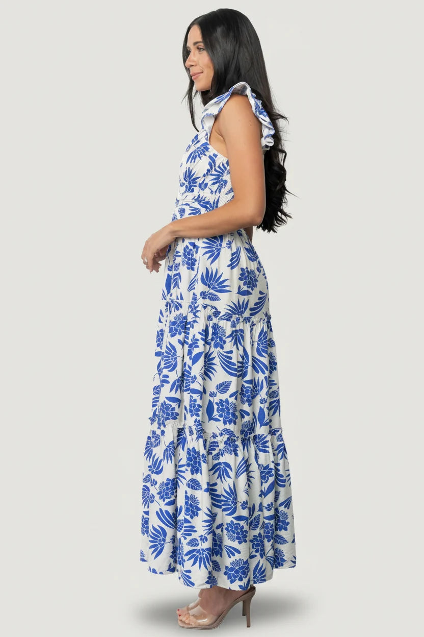 Mercedes Maxi Dress | Blue + Off White
