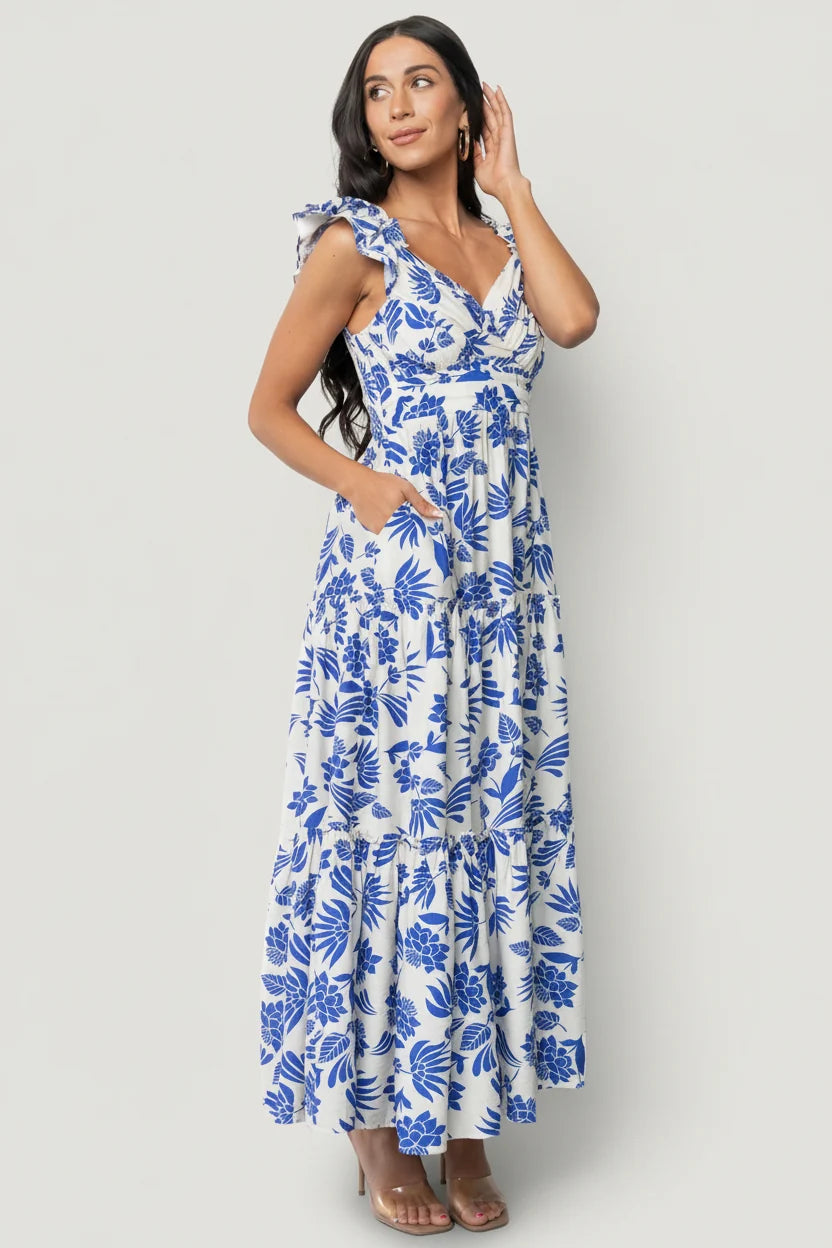 Mercedes Maxi Dress | Blue + Off White