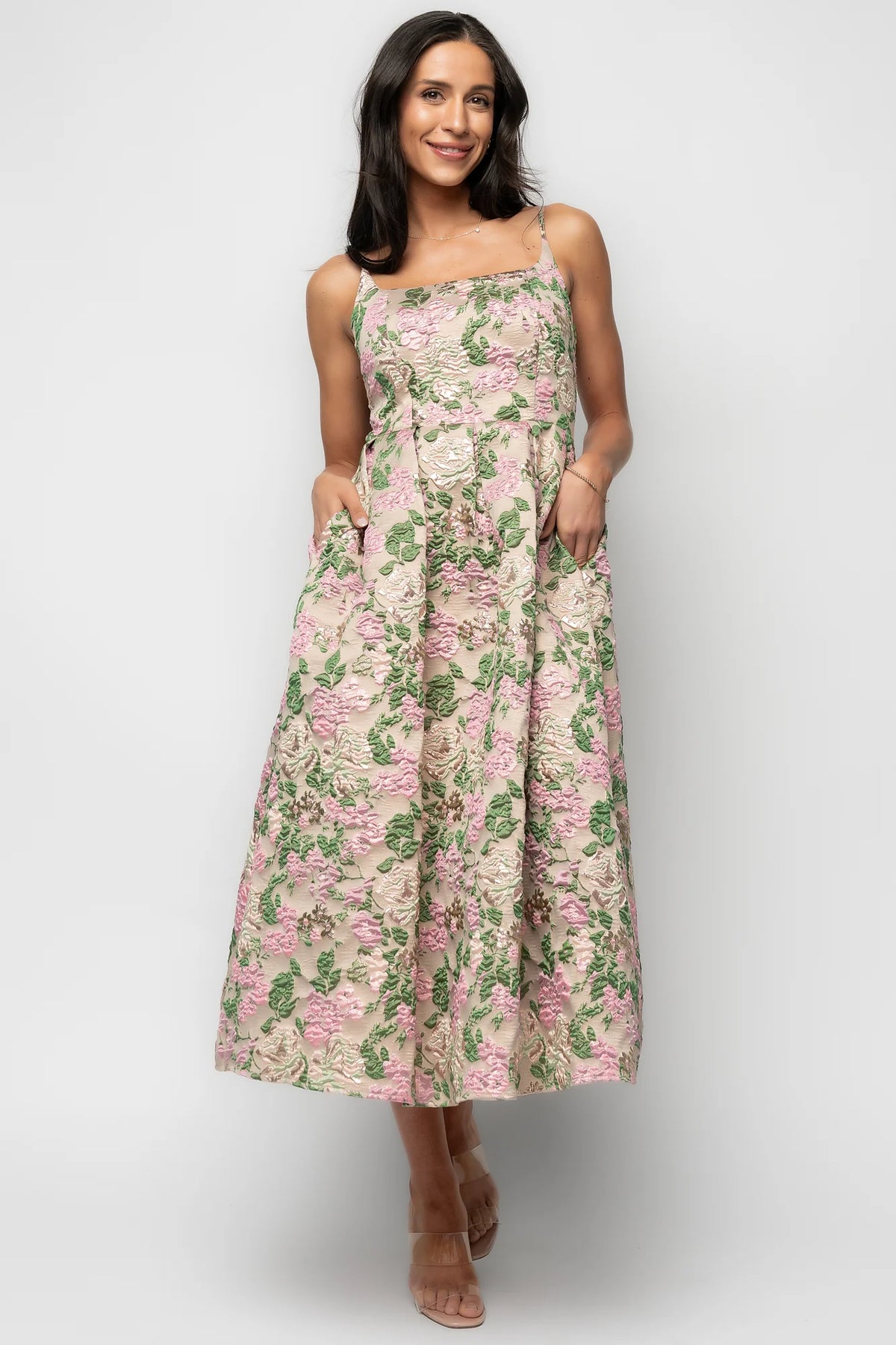 Antoinette Embossed Midi Dress | Champagne Multi Floral Main image