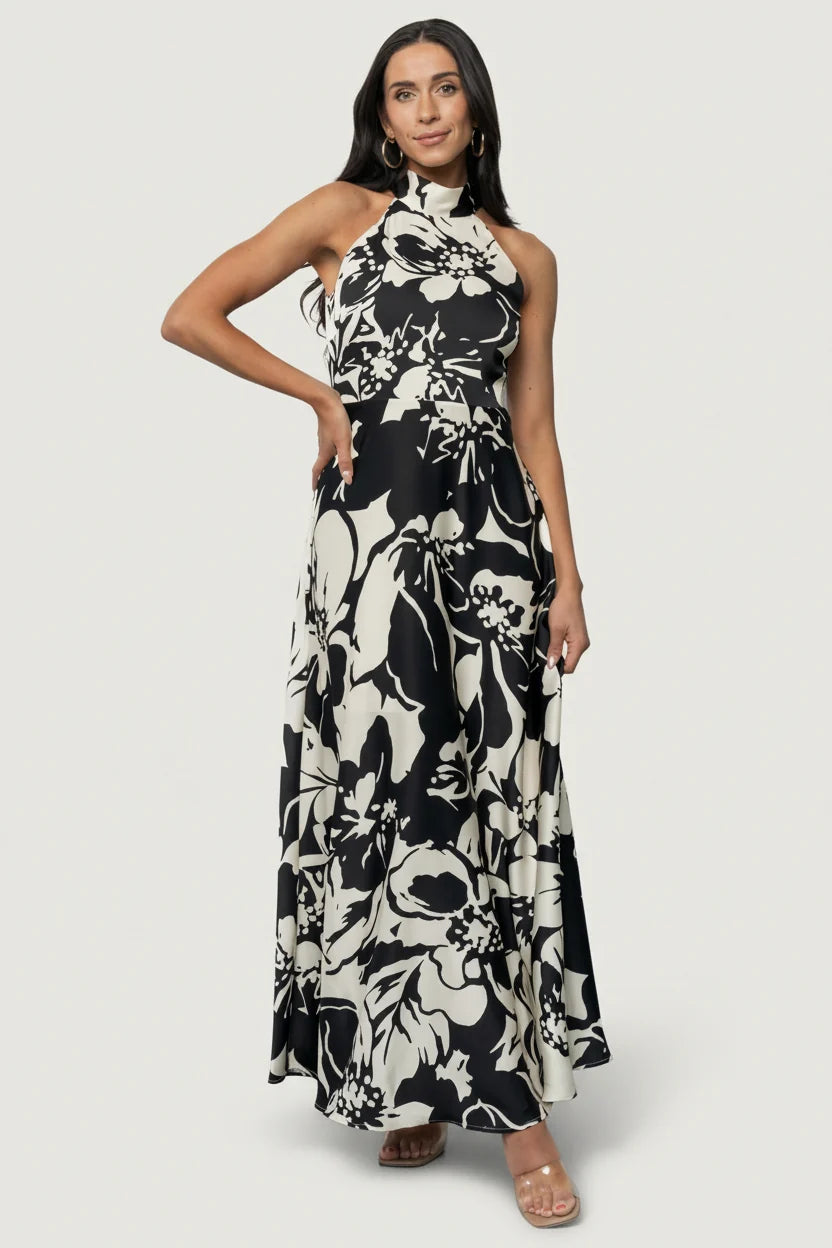 Melodía Halter Maxi Dress | Black + White Floral Main image