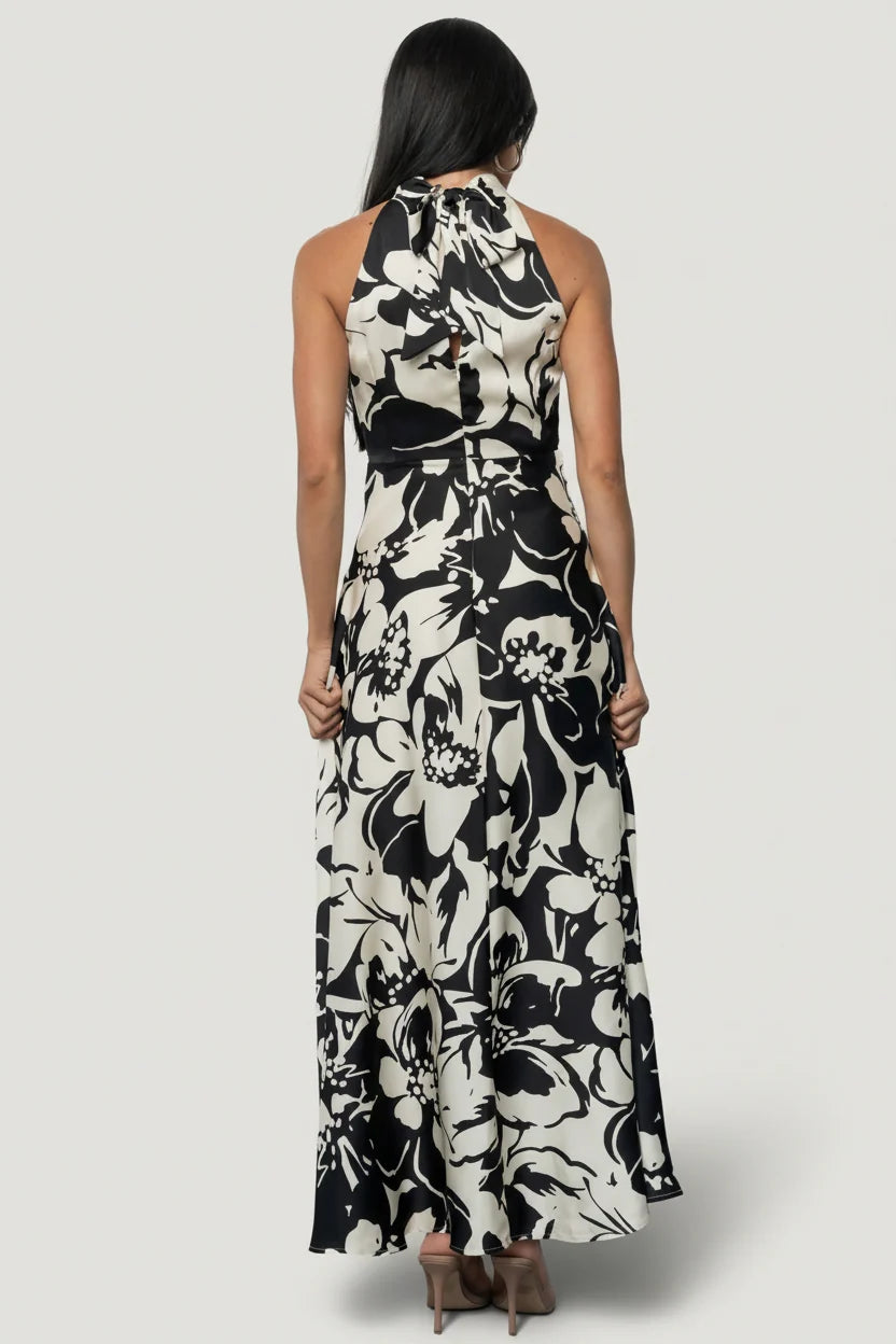 Melodía Halter Maxi Dress | Black + White Floral