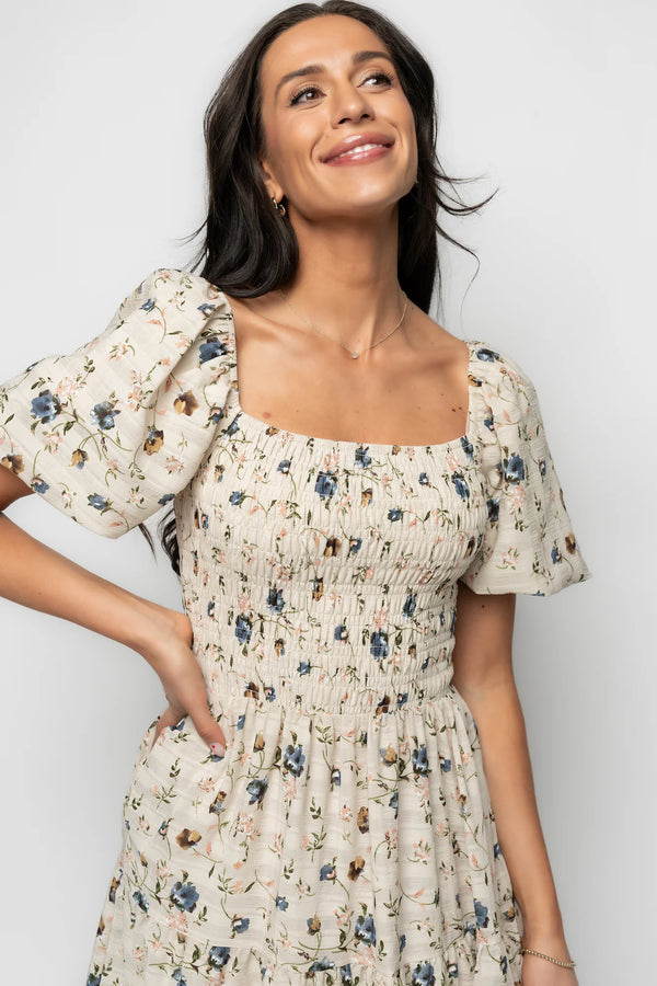 Mattea Smocked Midi Dress | Beige Floral