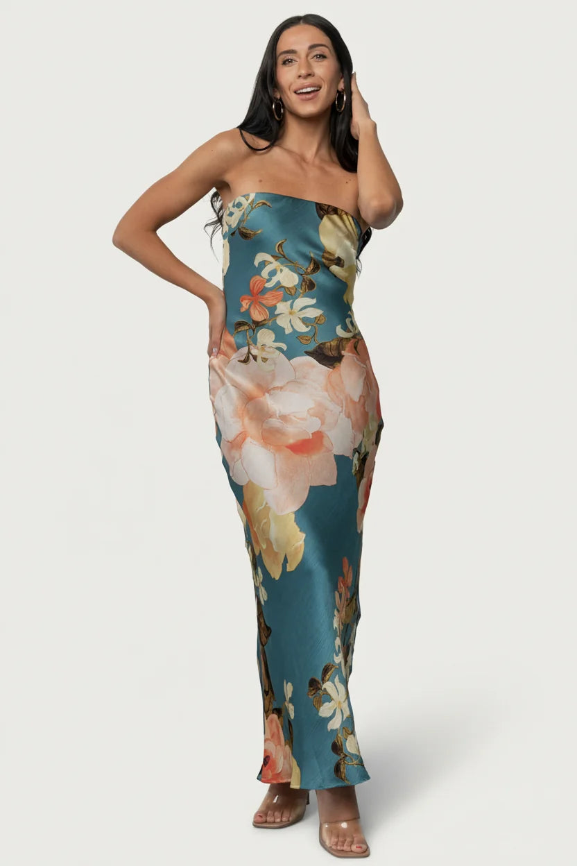 Hermosa Strapless Maxi Dress | Teal Multi Floral Main image