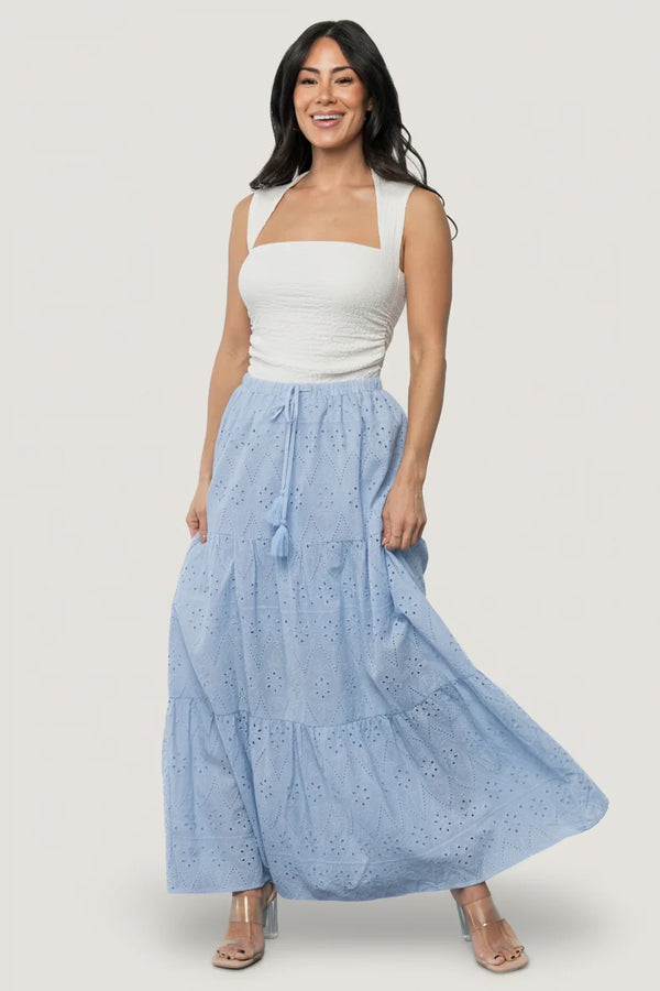 Juana Eyelet Maxi Skirt | Light Blue