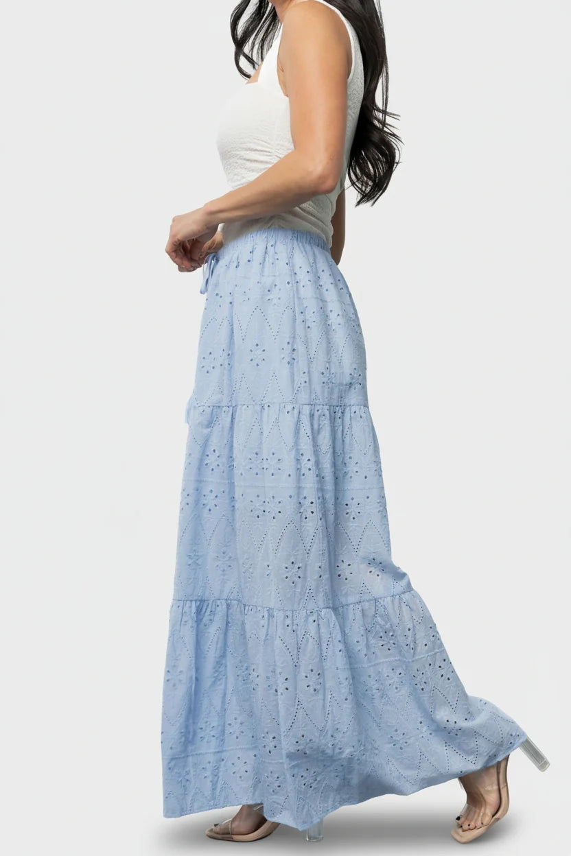 Juana Eyelet Maxi Skirt | Light Blue