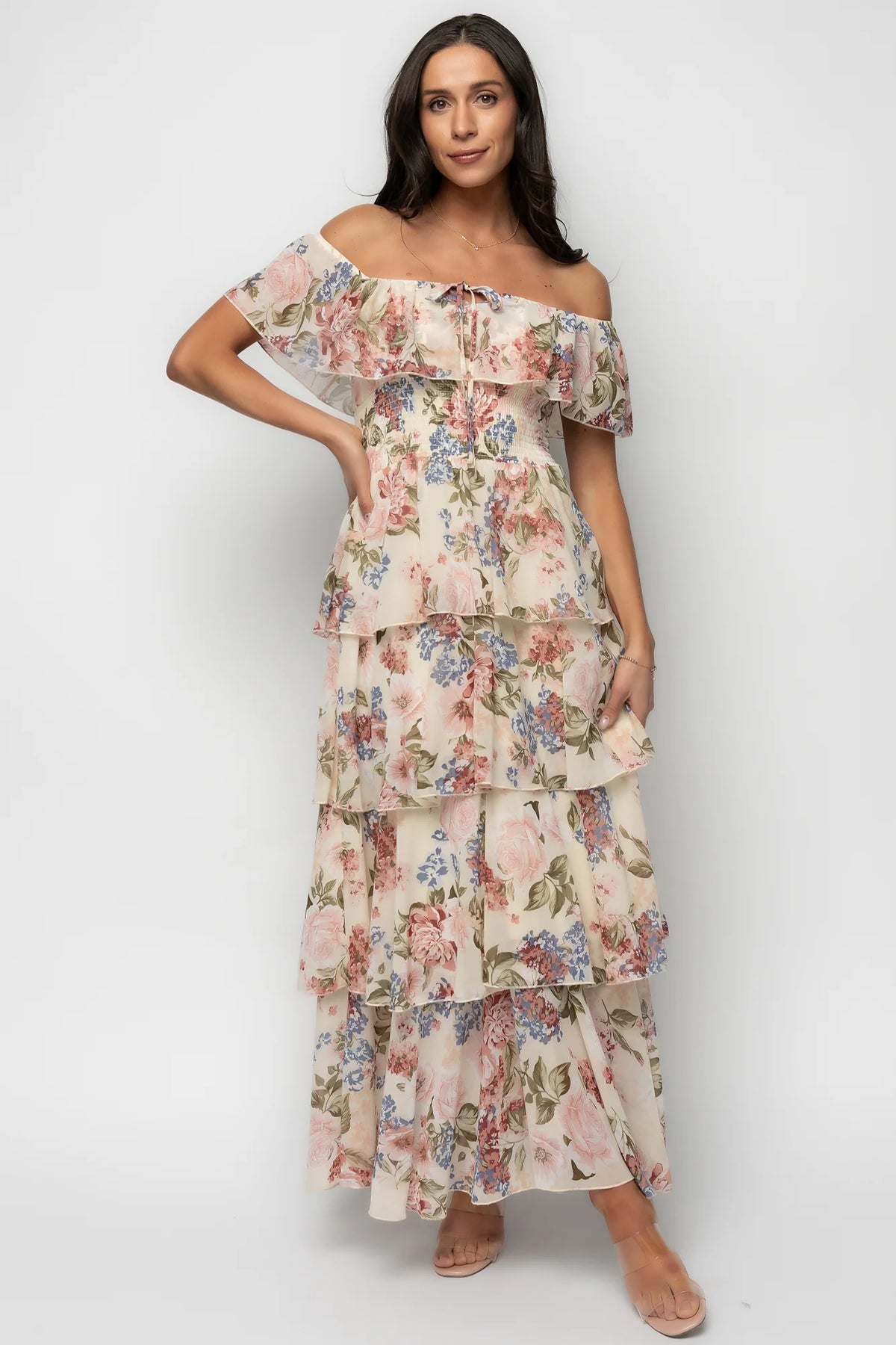 Carina Off Shoulder Maxi Dress | Multi Floral Main image