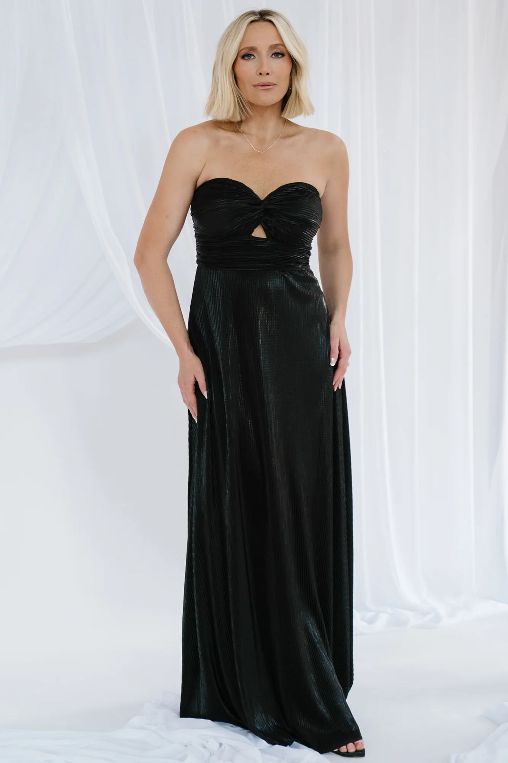 Seraphine Pleated Strapless Gown | Black
