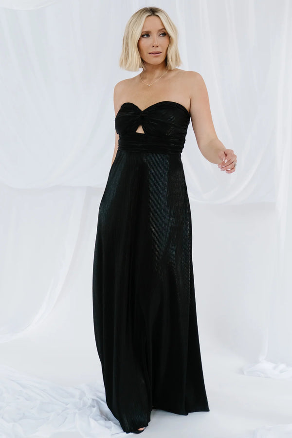 Seraphine Pleated Strapless Gown | Black