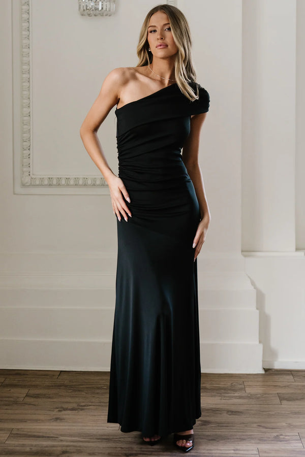 Leon One Shoulder Gown | Black