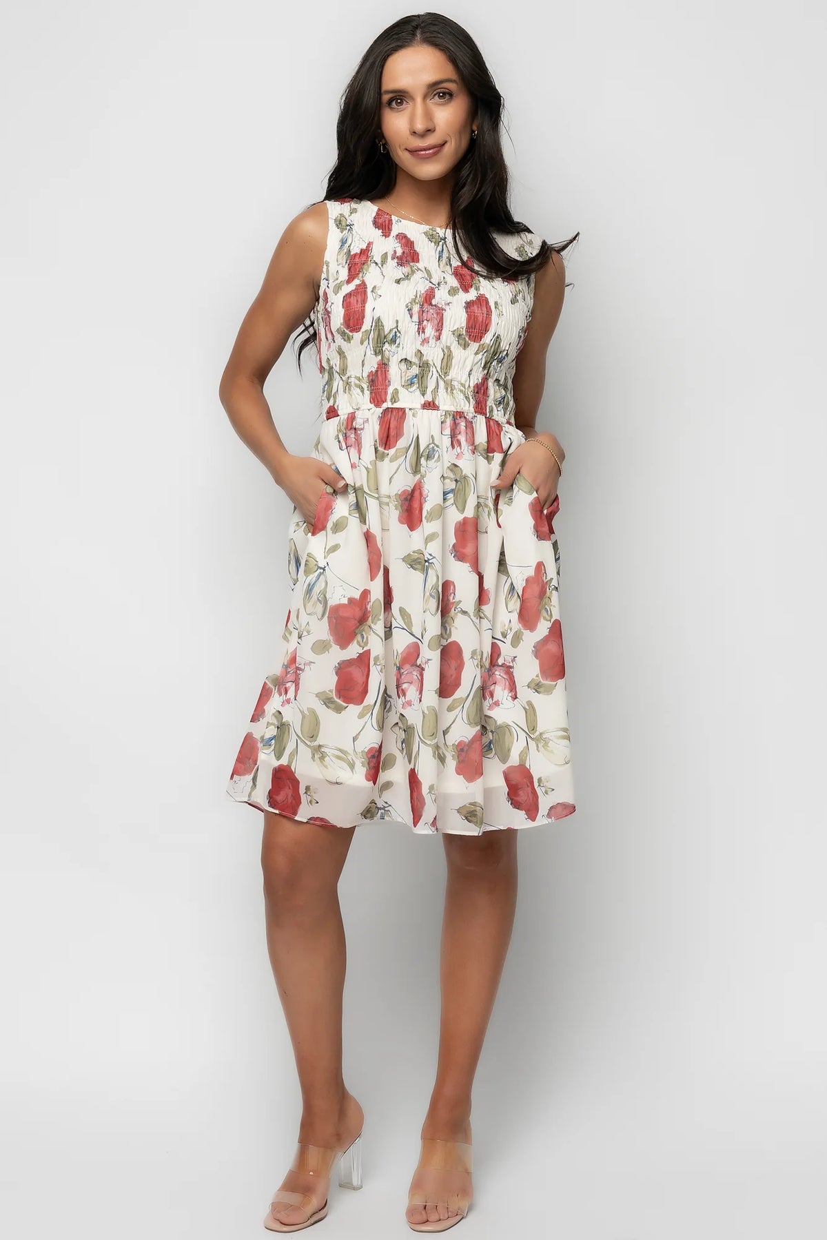 Clémence Smocked Short Dress | Rose Floral Main image