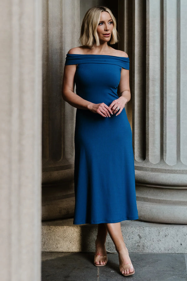 Kay Off Shoulder Midi Dress | Navy