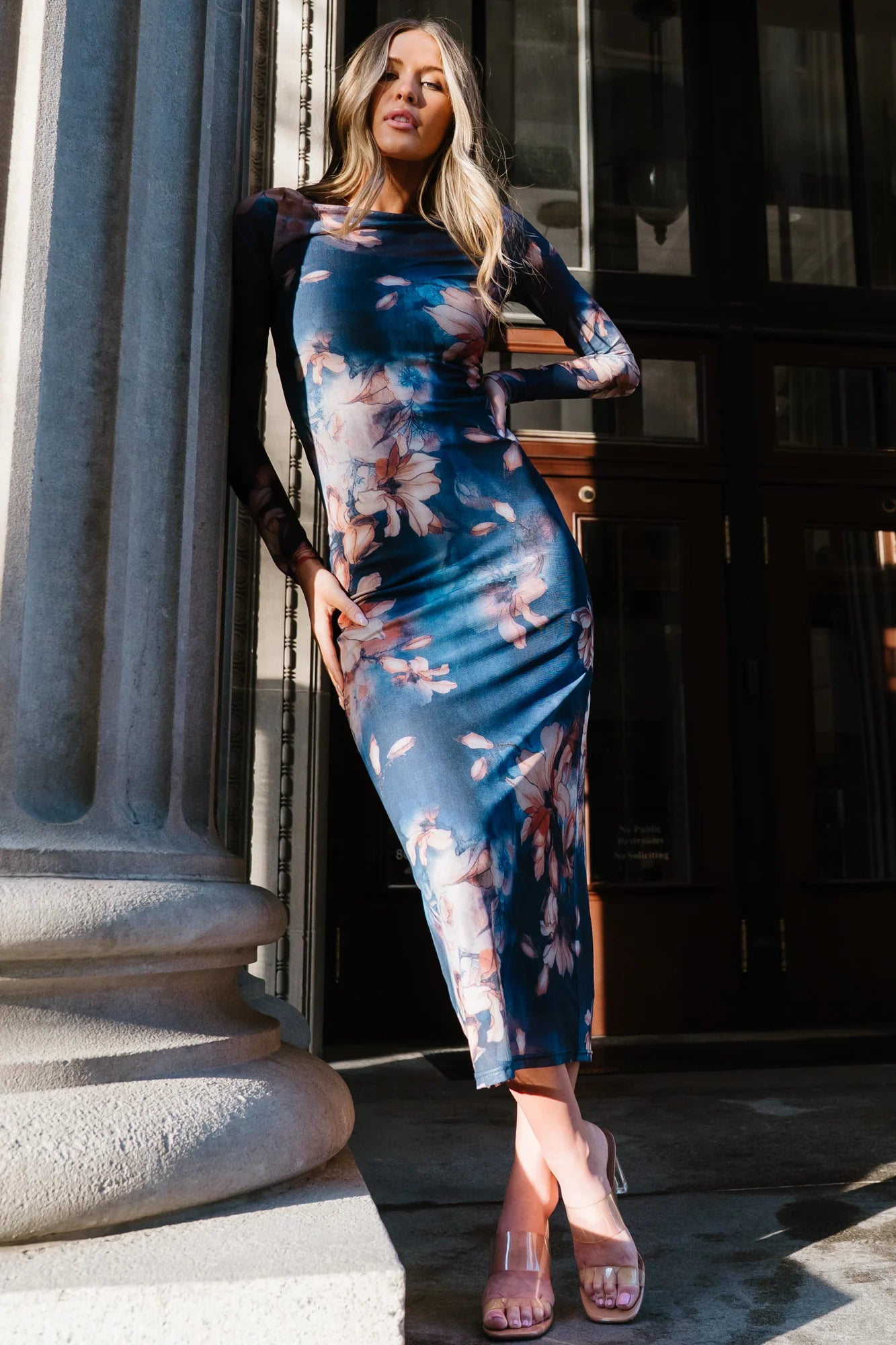 Darya Mesh Midi Dress | Navy Floral Secondary image