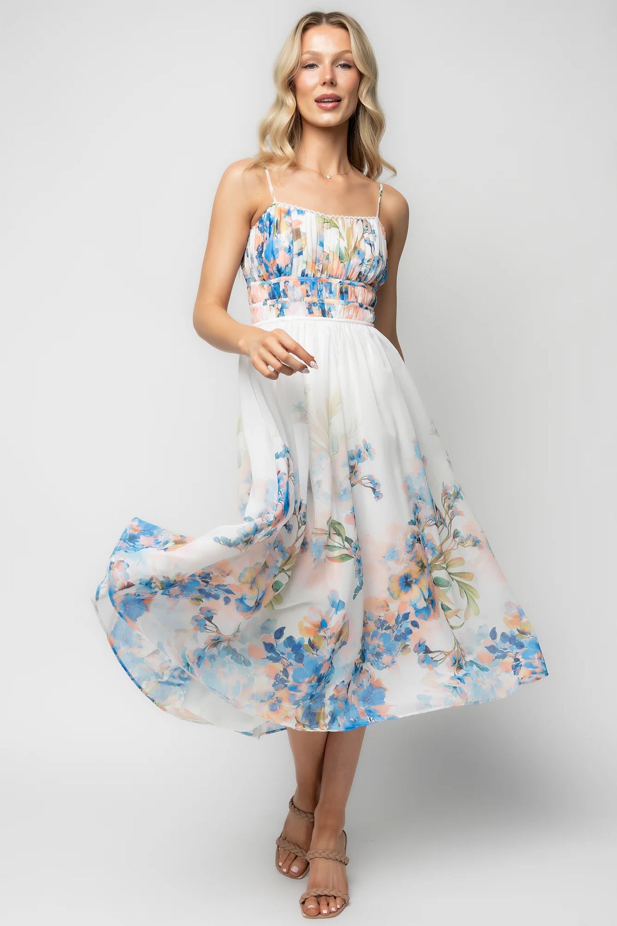Marceline Midi Dress | White + Blue Floral Main image
