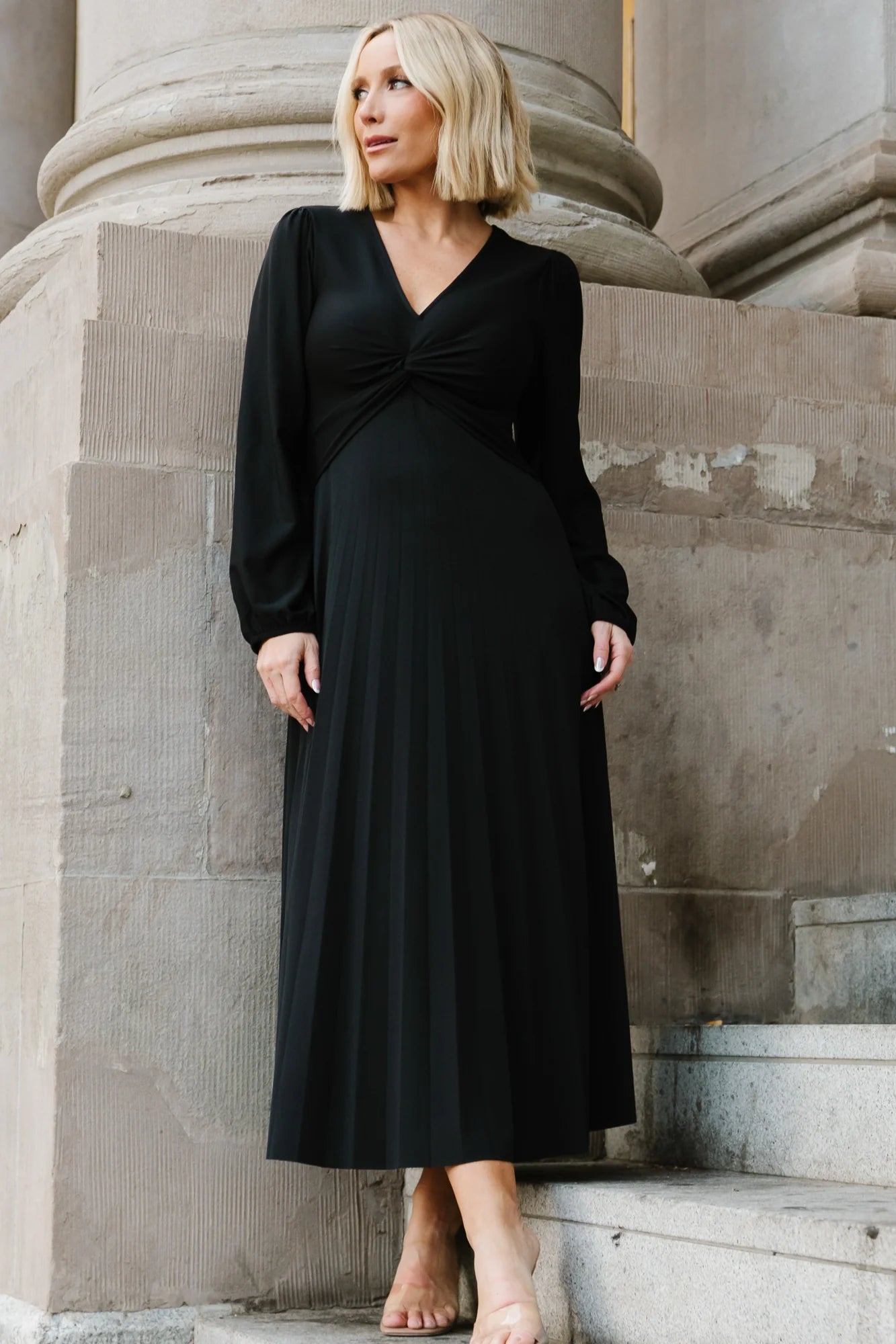 Lynda Pleated Midi Dress | Black Secondary image