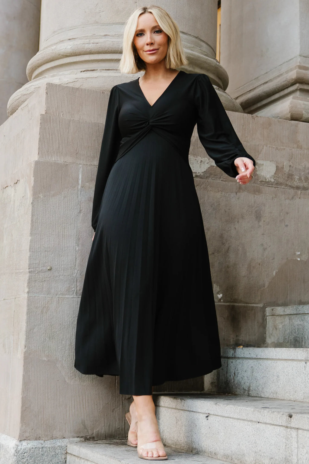 Lynda Pleated Midi Dress | Black