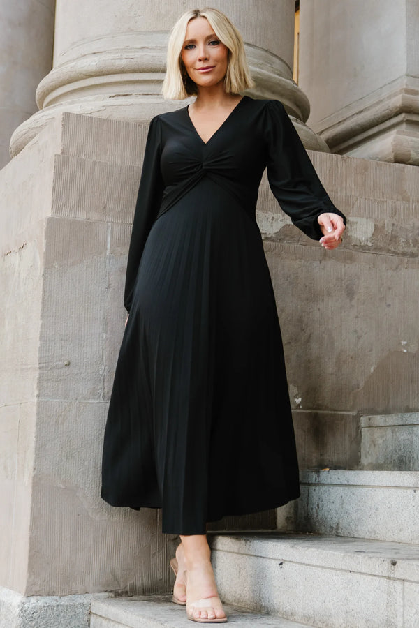Lynda Pleated Midi Dress | Black