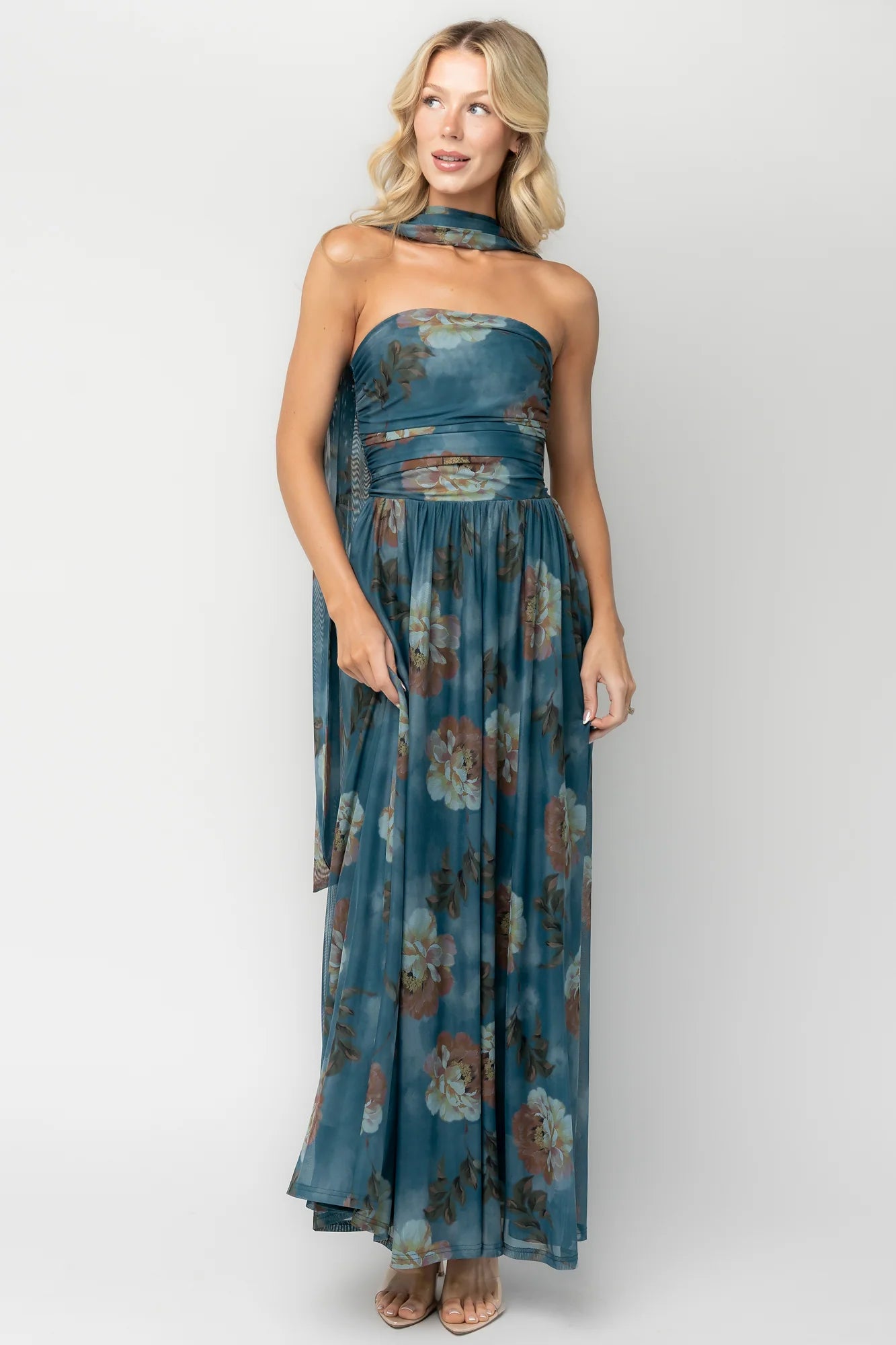 Elias Strapless Maxi Dress | Deep Teal Floral Secondary image