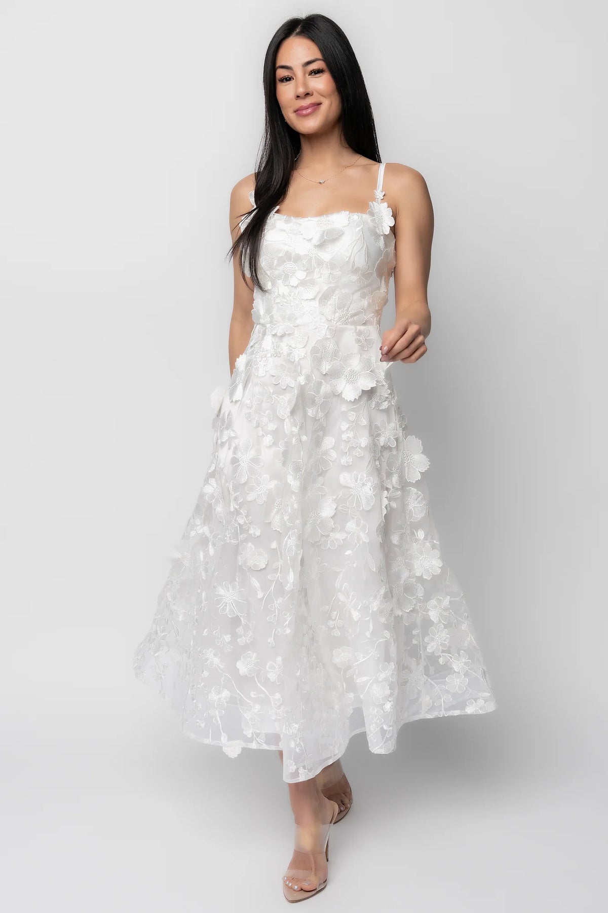 Soleil Floral Applique Midi Dress | Ivory Main image
