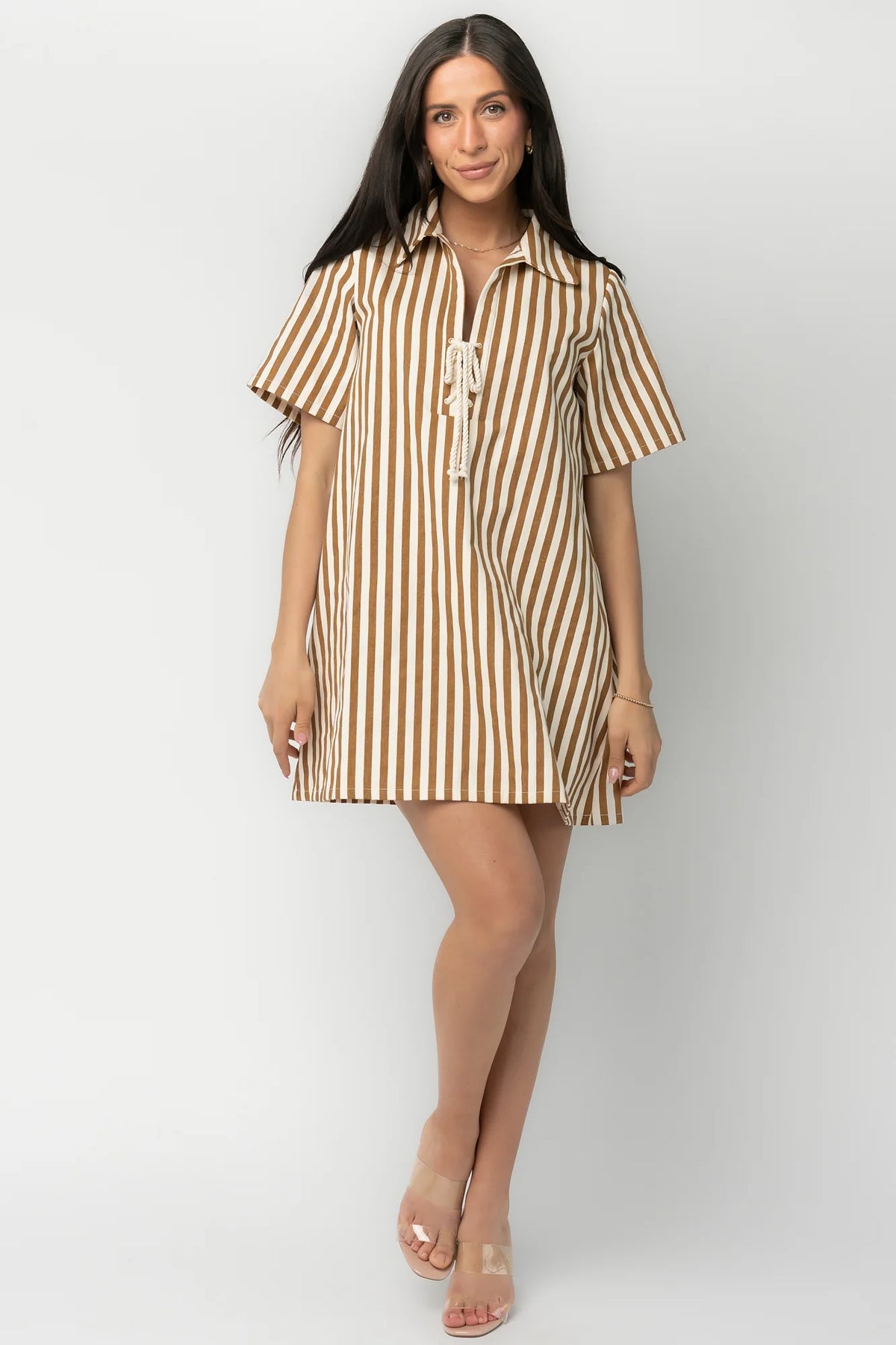 Kyler Striped Short Dress | Camel + Ivory Main image