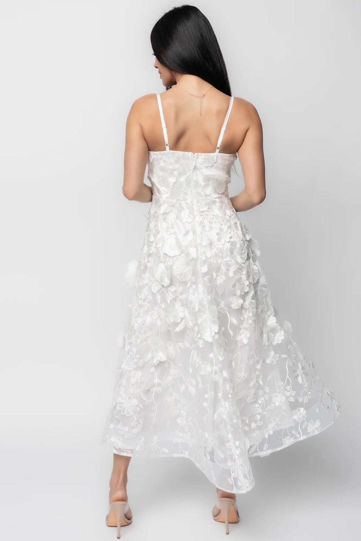 Soleil Floral Applique Midi Dress | Ivory