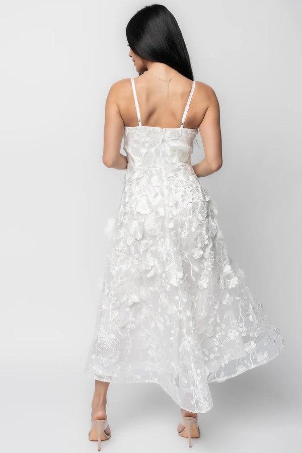 Soleil Floral Applique Midi Dress | Ivory