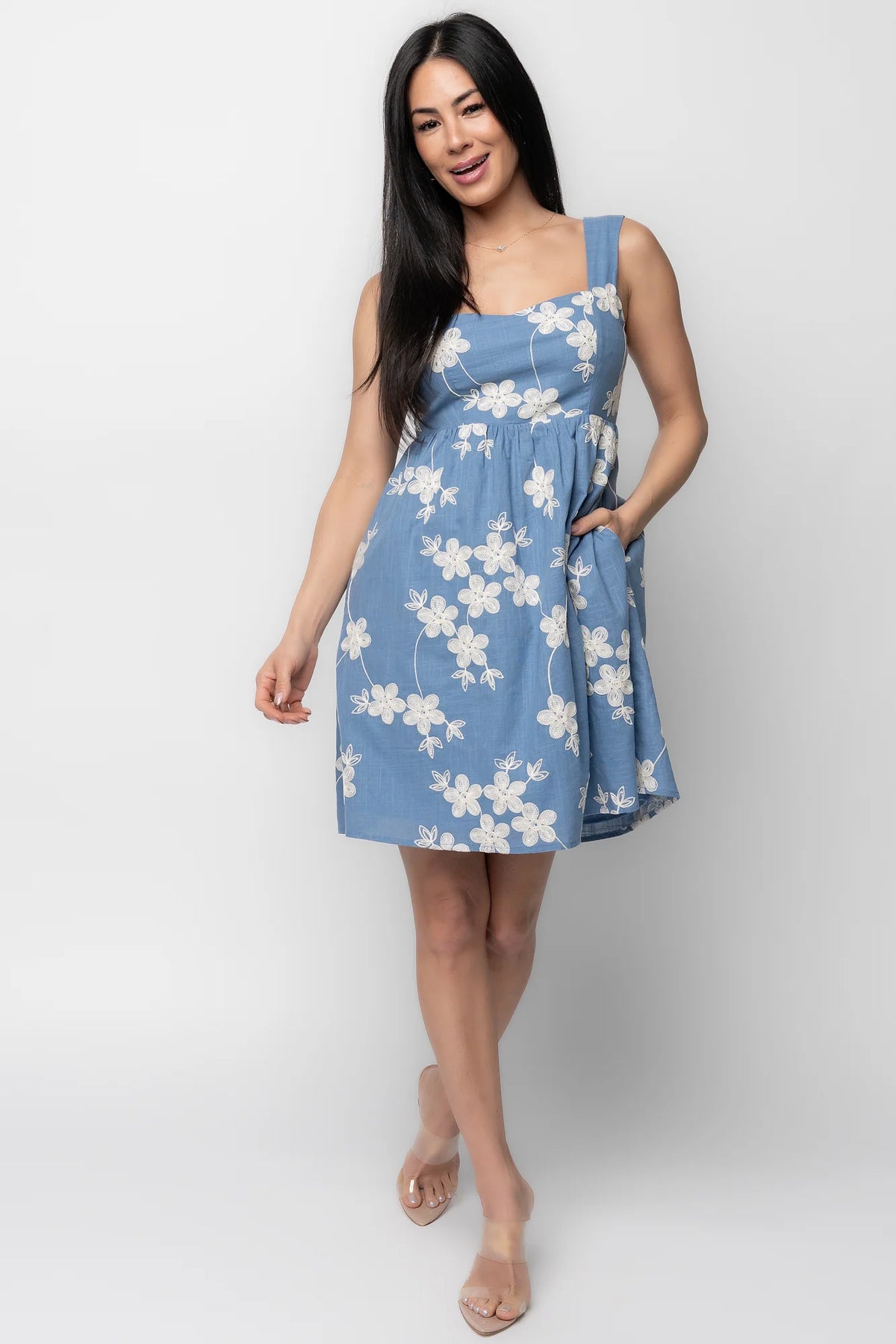 Ivy Short Dress | Blue + White Main image