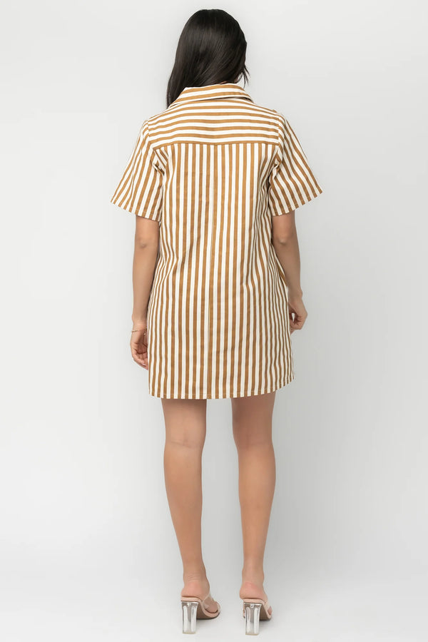 Kyler Striped Short Dress | Camel + Ivory