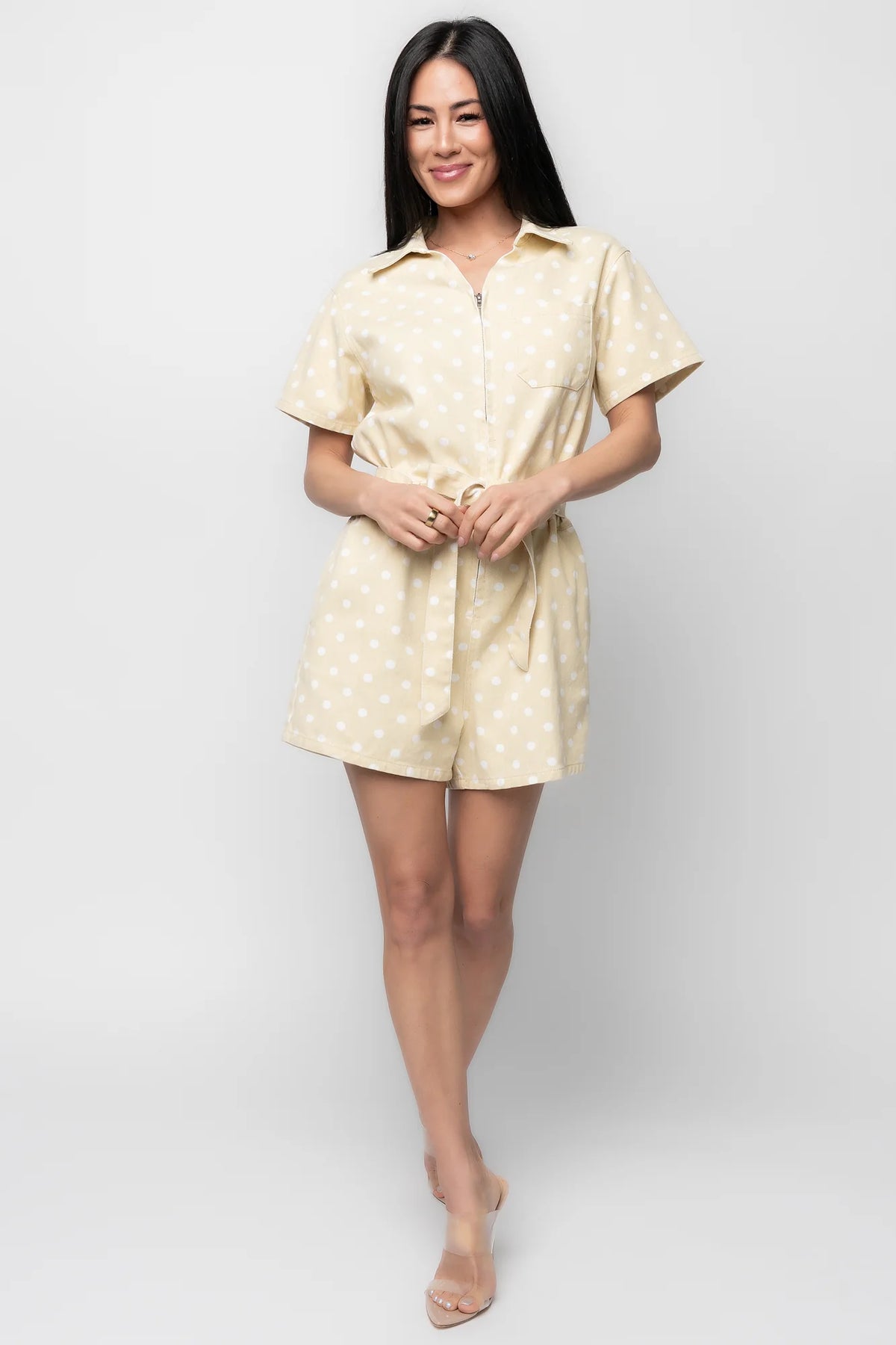 Korra Zip Up Romper | Light Yellow + White