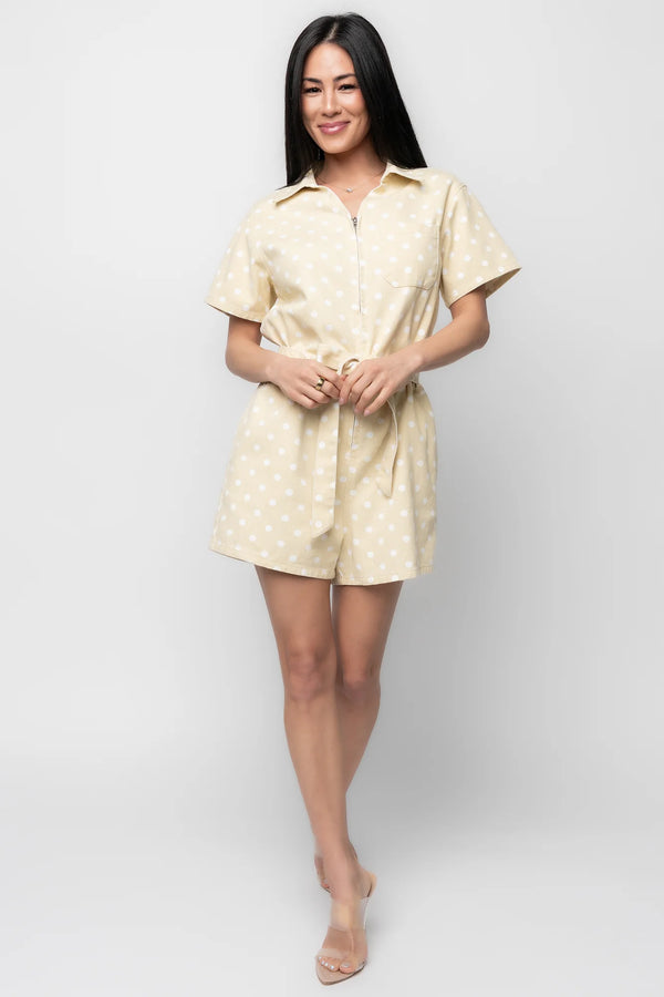 Korra Zip Up Romper | Light Yellow + White