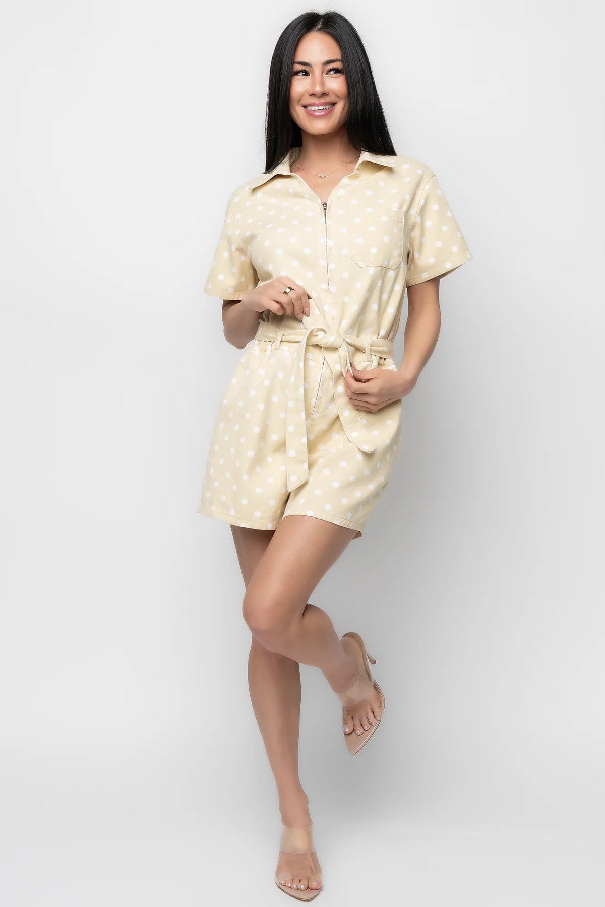 Korra Zip Up Romper | Light Yellow + White Main image