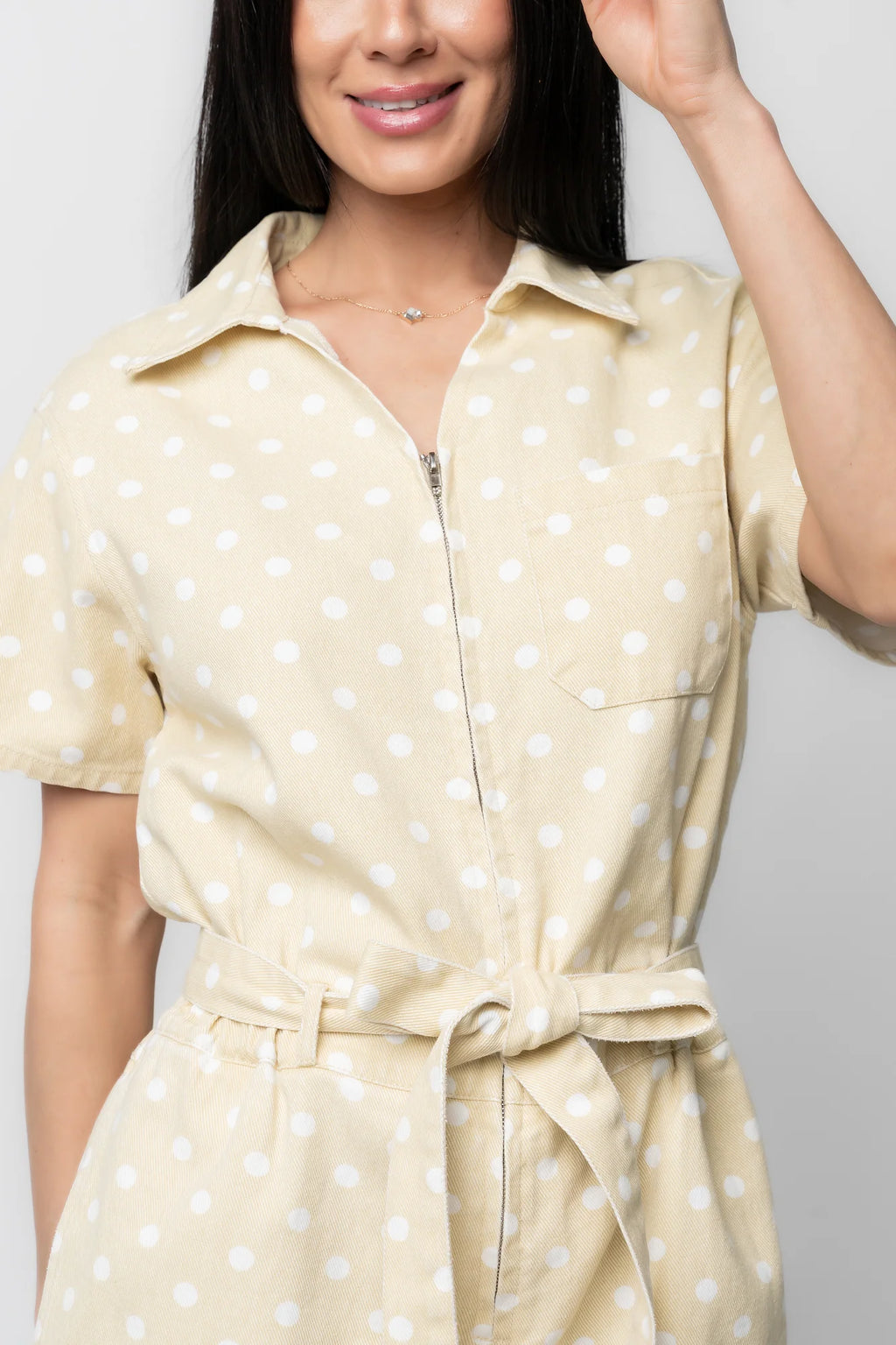 Korra Zip Up Romper | Light Yellow + White