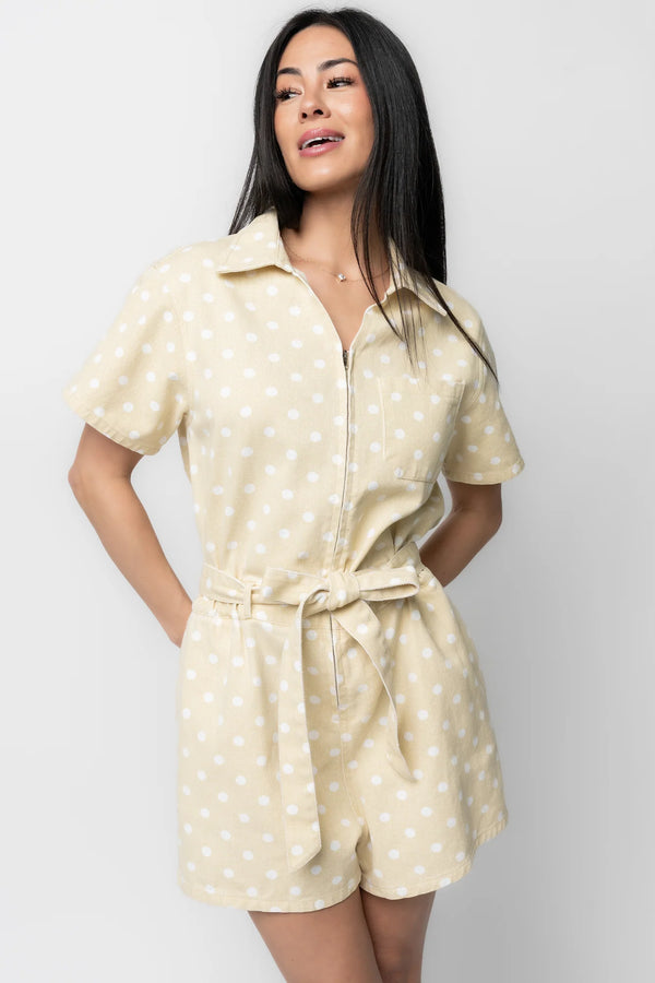 Korra Zip Up Romper | Light Yellow + White