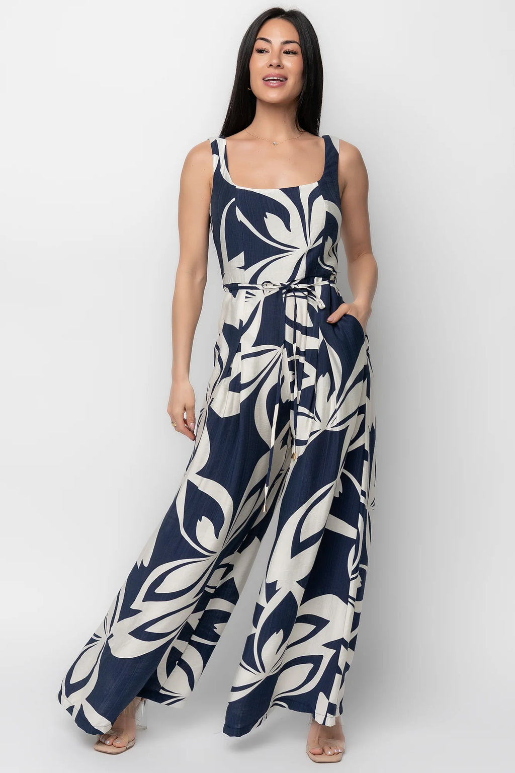 Manuela Wide Leg Jumpsuit | Navy Print