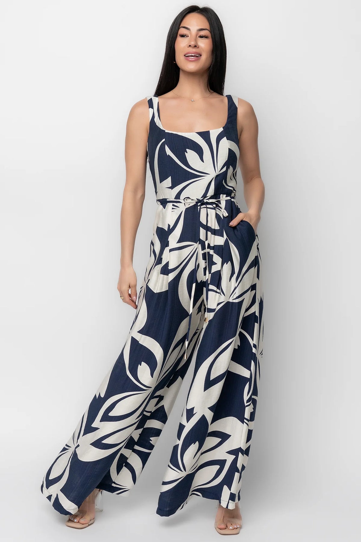 Manuela Wide Leg Jumpsuit | Navy Print