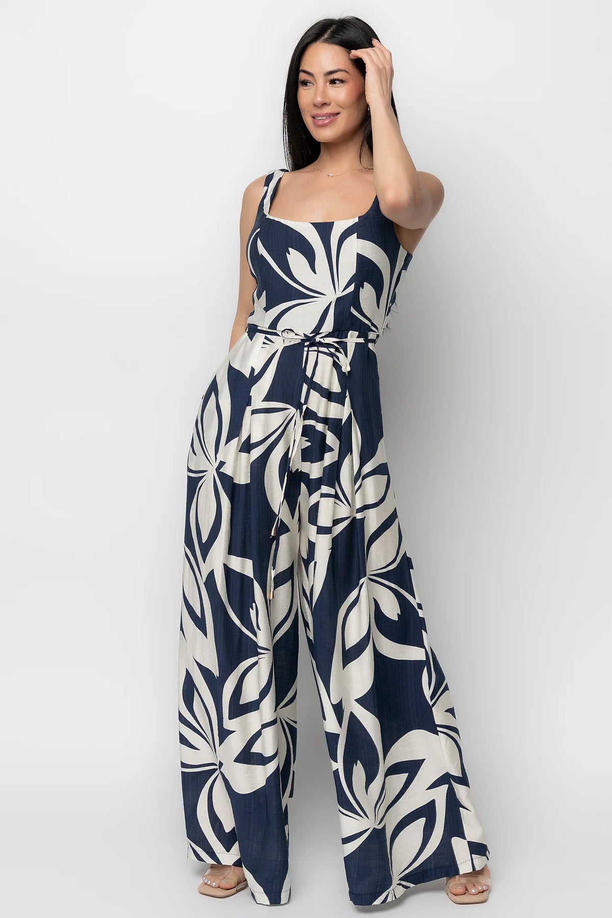Manuela Wide Leg Jumpsuit | Navy Print Main image