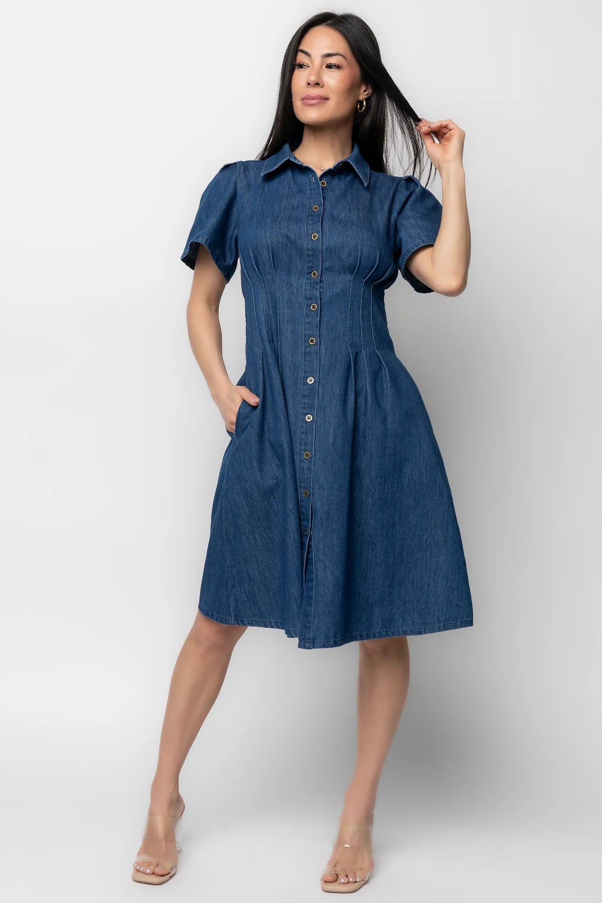 Coco Denim Short Dress | Dark Wash Main image