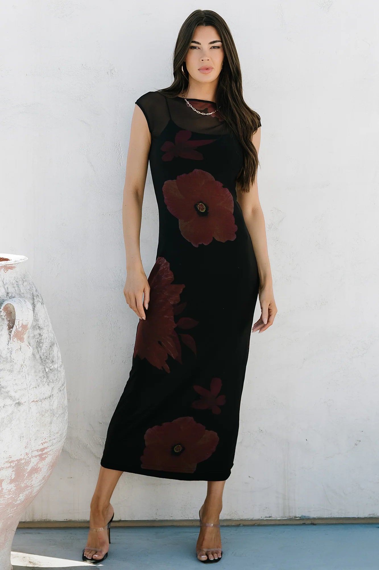 Daniela Mesh Midi Dress | Black Floral Secondary image
