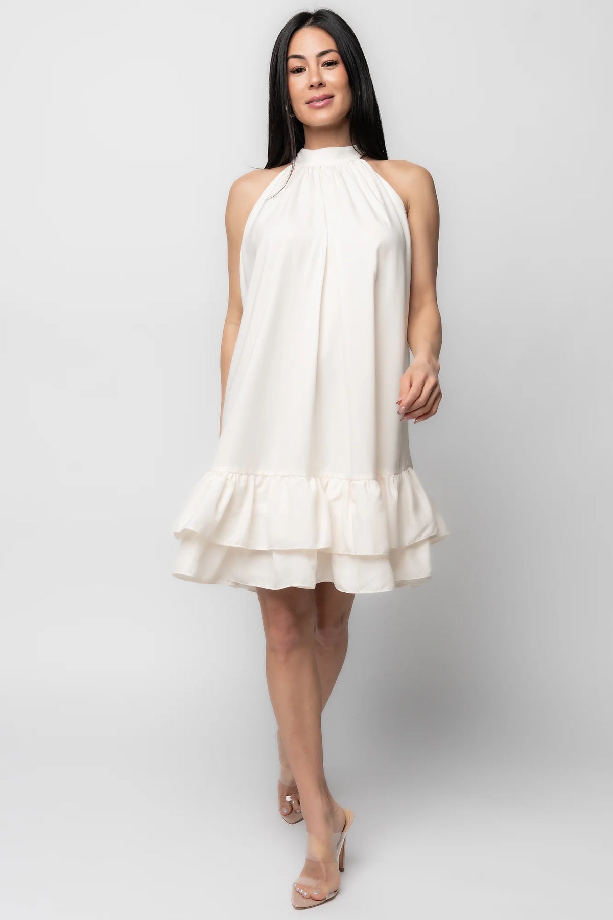 Lulu Ruffle Short Dress | Cream Main image