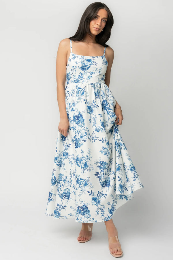 Celia Midi Dress | White + Blue Floral
