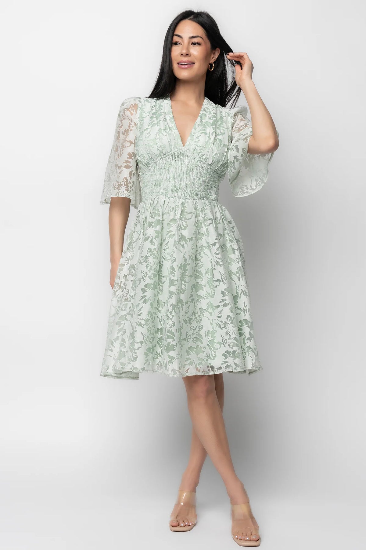 Bonnie Short Dress | Sage Floral Main image