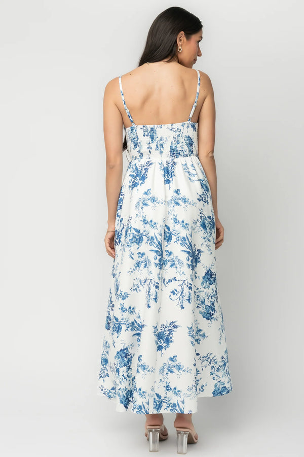Celia Midi Dress | White + Blue Floral