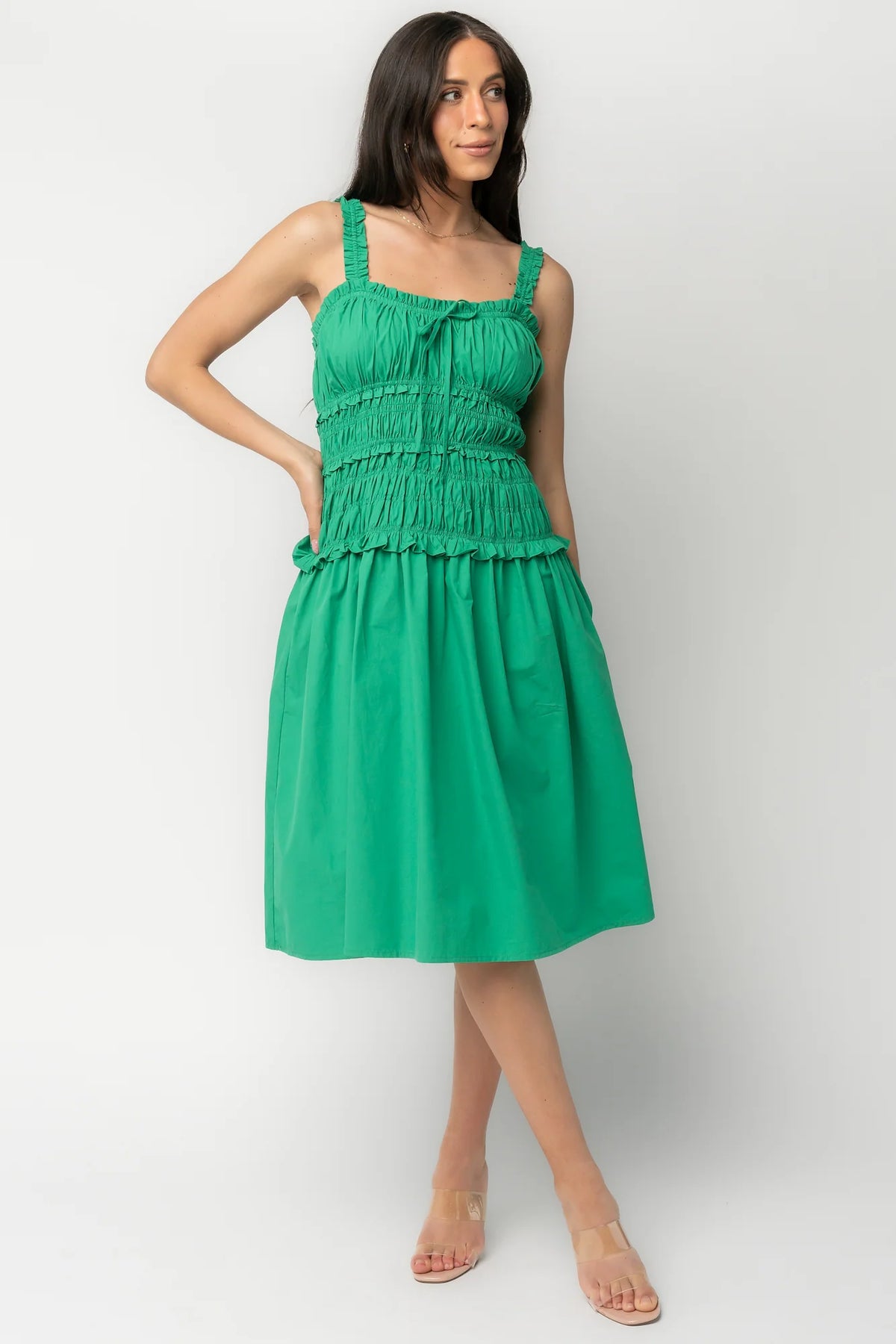 Twiggy Smocked Midi Dress | Green Main image