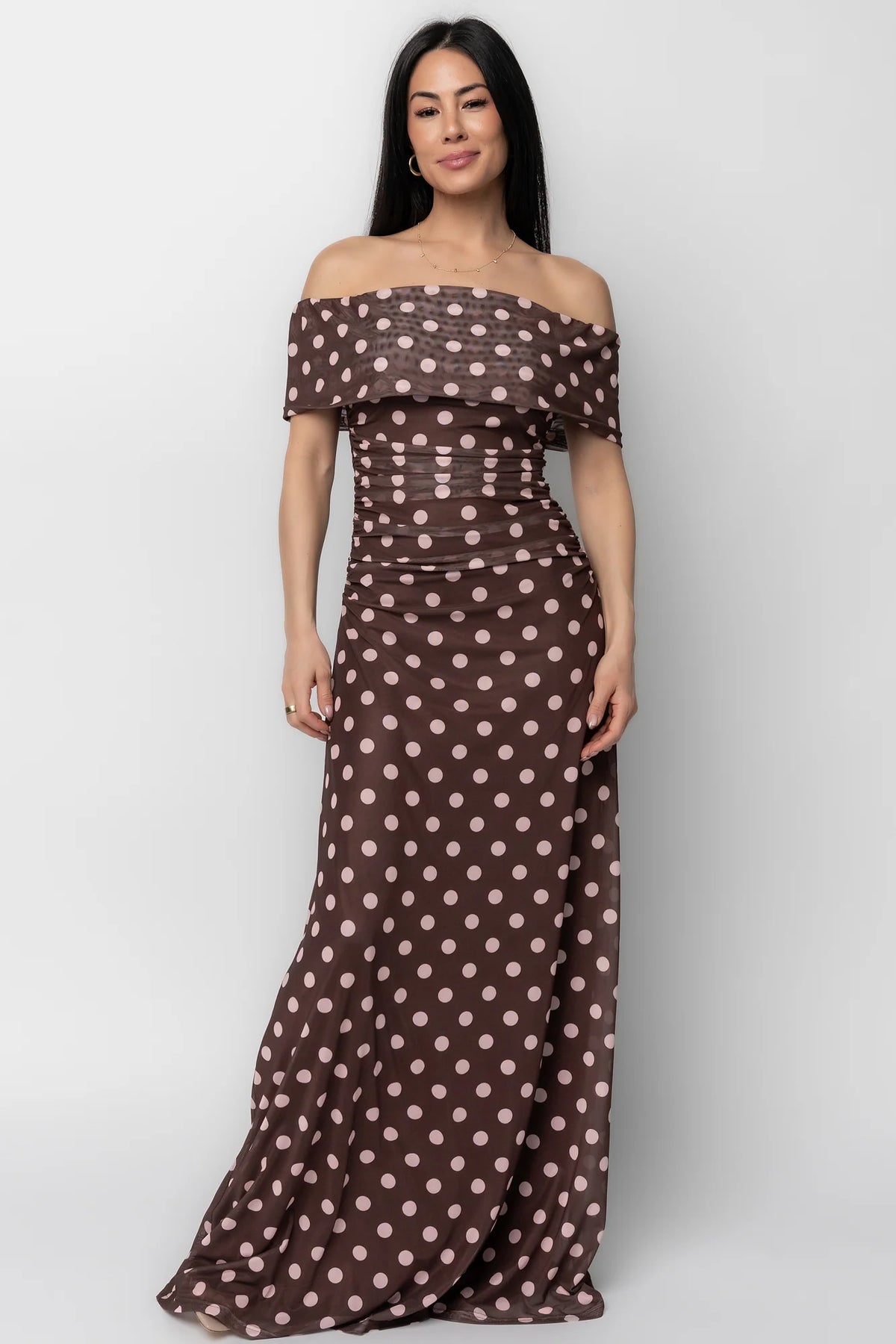 Maisie Off Shoulder Maxi Dress | Chocolate + Blush Main image