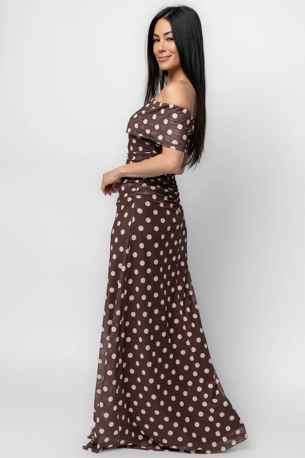 Maisie Off Shoulder Maxi Dress | Chocolate + Blush