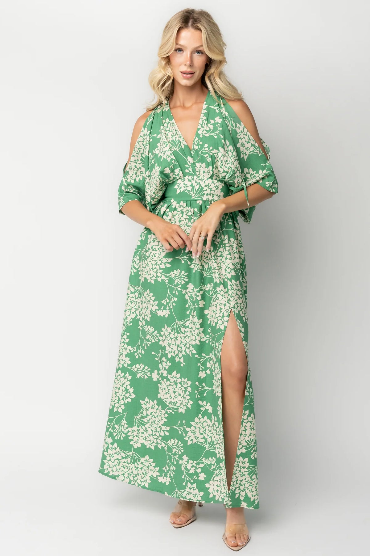 Marzi Open Shoulder Maxi Dress | Green Floral Main image