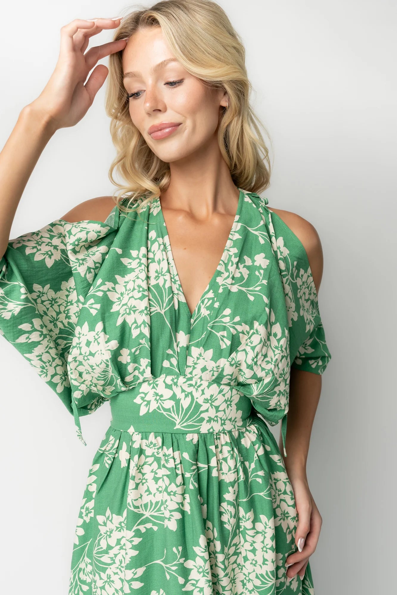 Marzi Open Shoulder Maxi Dress | Green Floral Secondary image